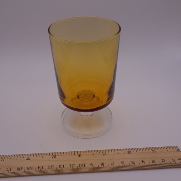 France Yellow Orange Glass with Thick Circular Stem - Picture 5 of 9